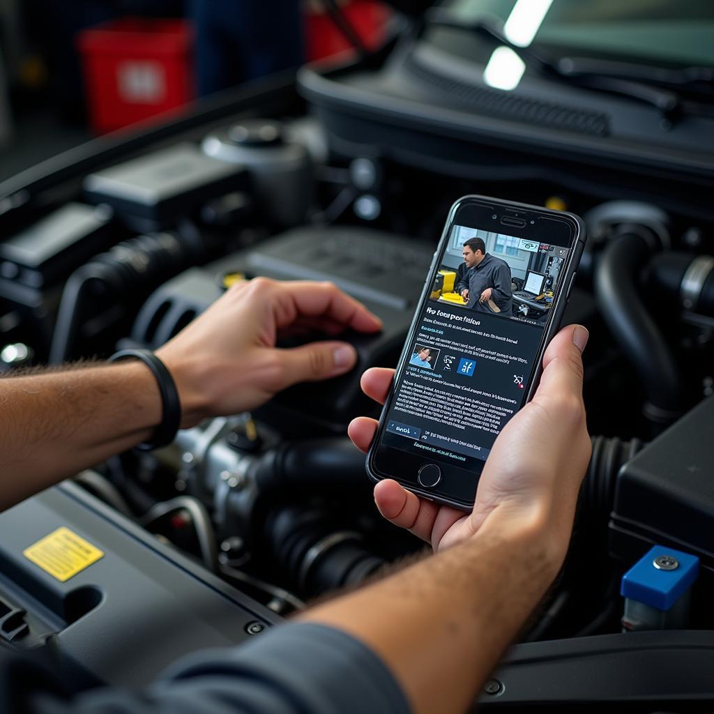 Mechanic demonstrating car repair in a video tutorial