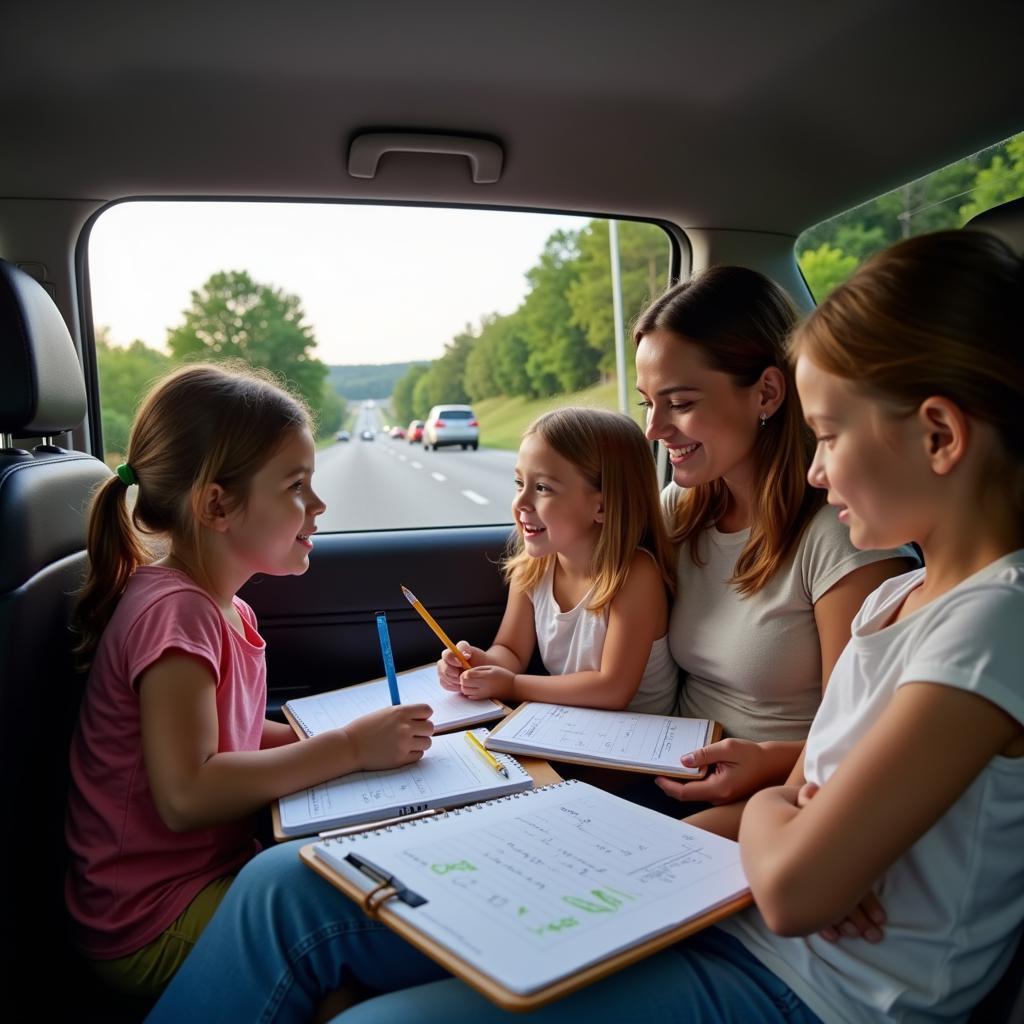 Family Solving Math Problems During a Car Ride