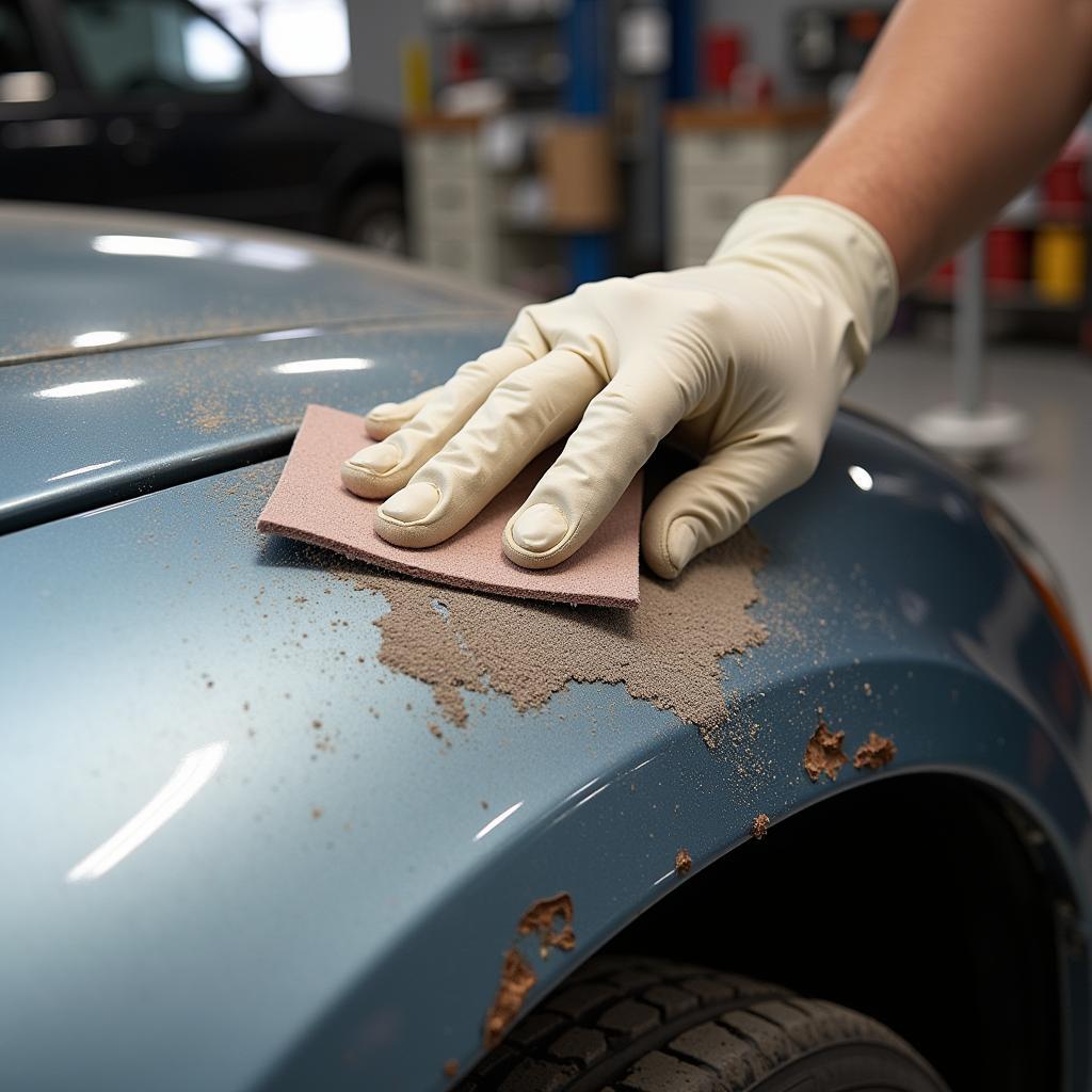 Car rust repair sanding