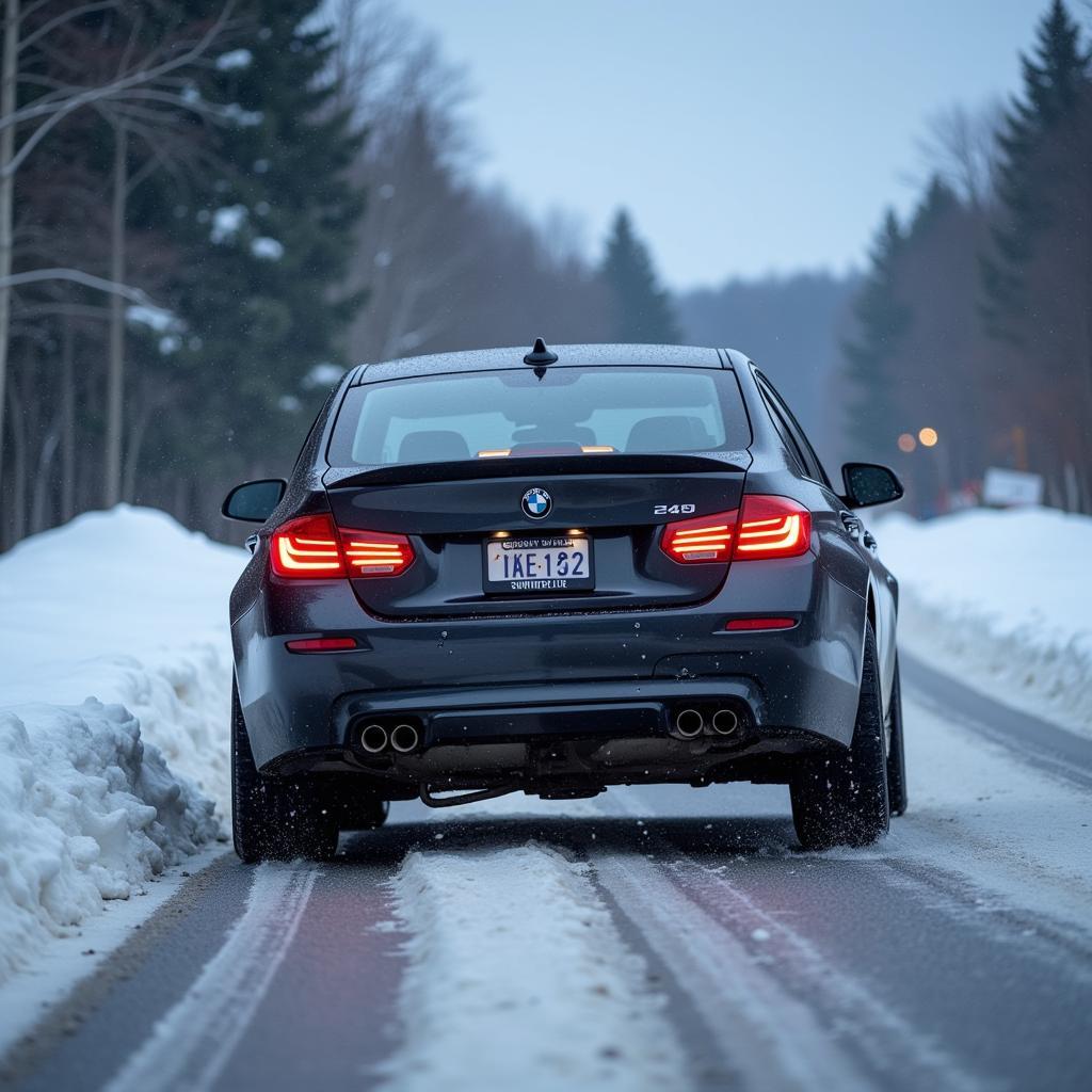 Car skidding on ice, driver steering