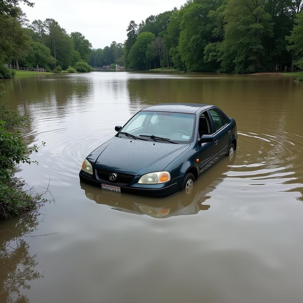 Car Submerged in Water Showing Flood Damage