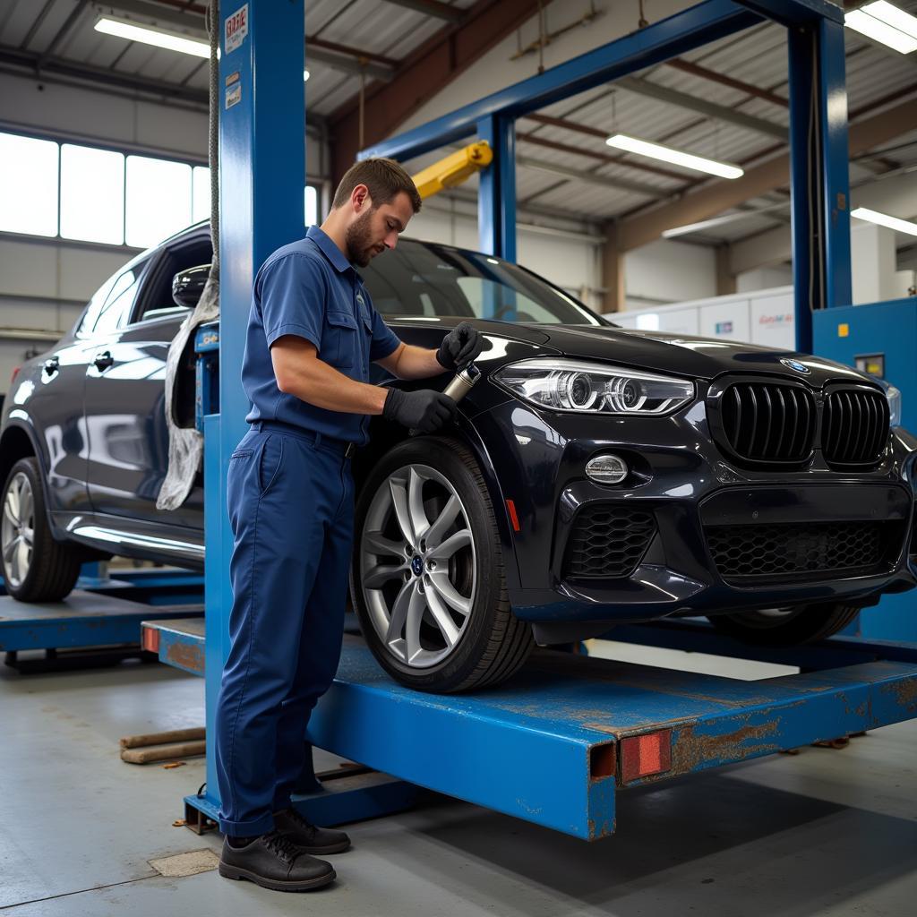 Car Undergoing Regular Maintenance in Garage