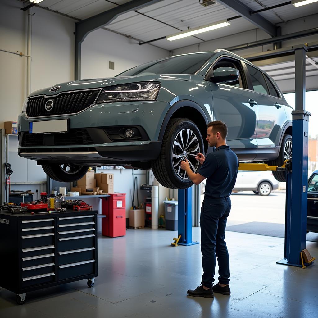 Car Undergoing Routine Maintenance Service