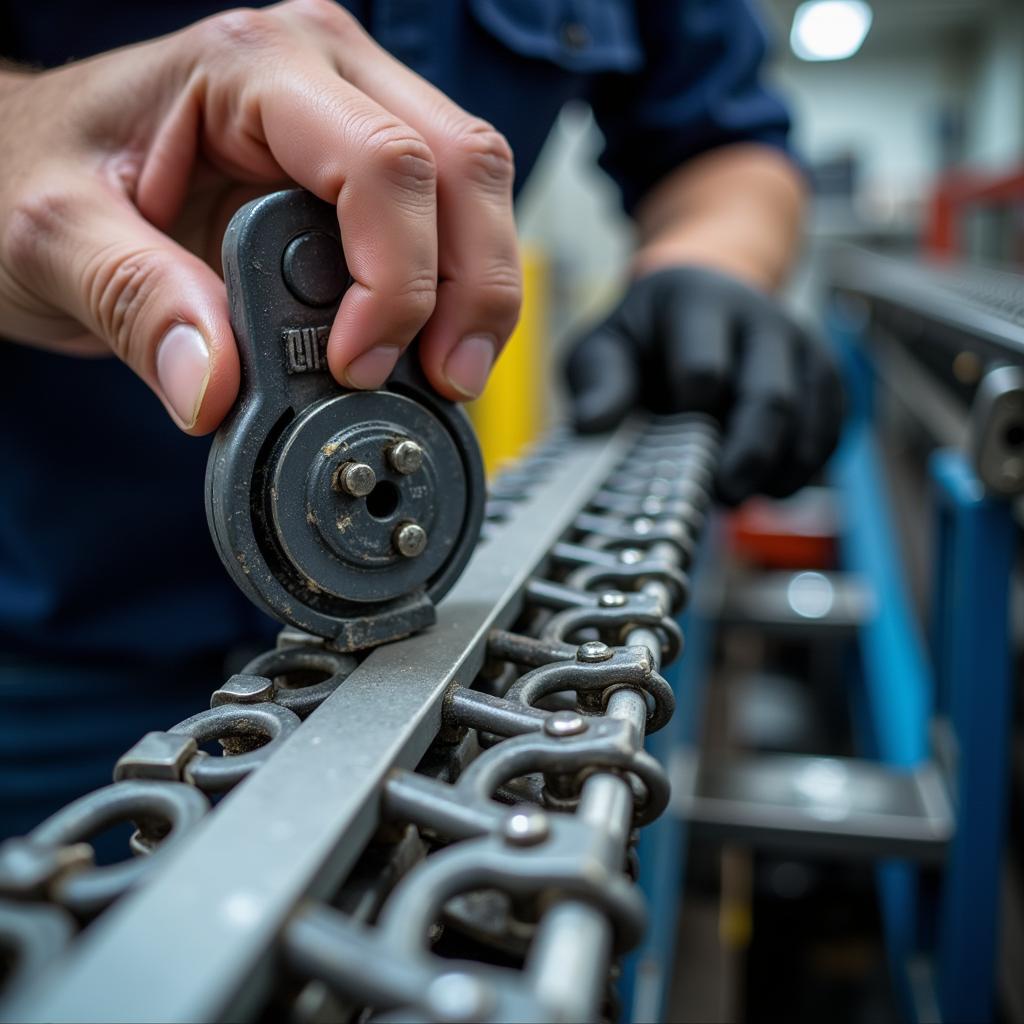 Inspecting the Chain of a Car Wash Conveyor