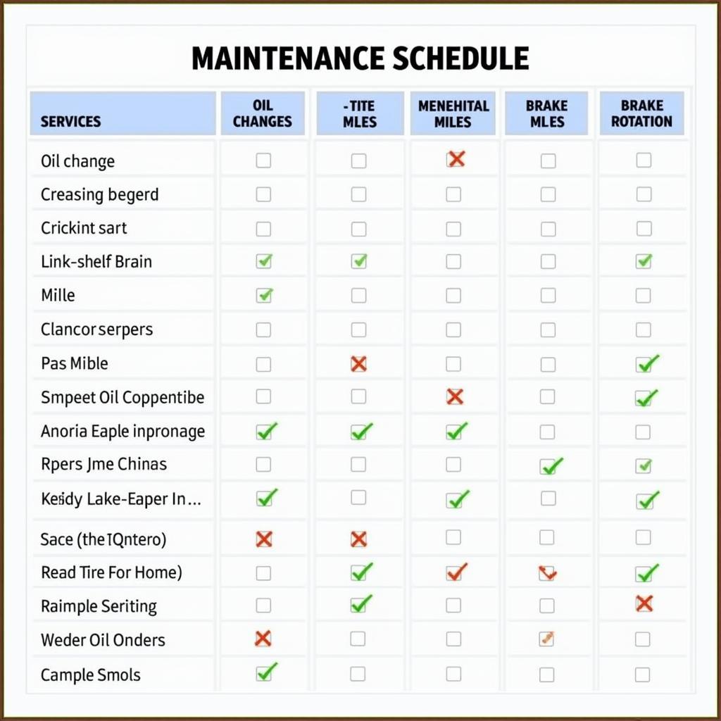 Carmax Maintenance Schedule Example