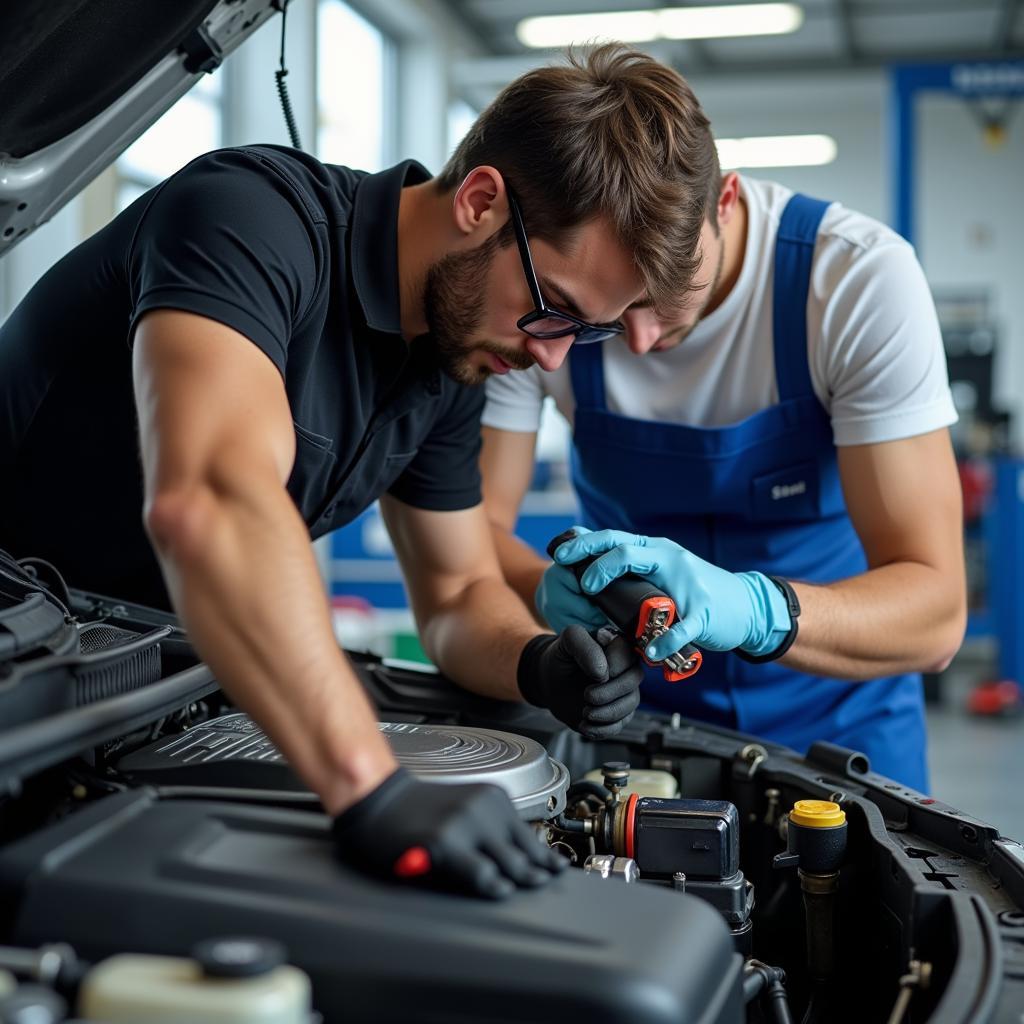 Certified Auto Mechanic Performing Car Repair