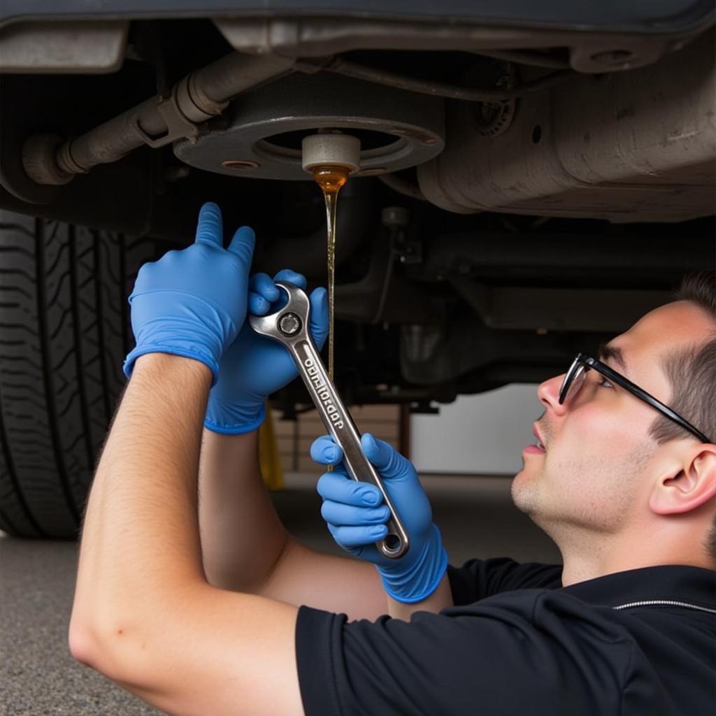 Changing the engine oil in a car