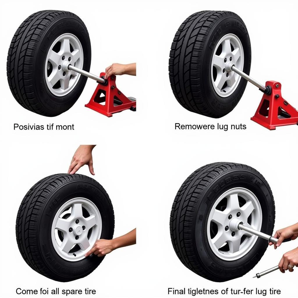 The process of changing a car tire.