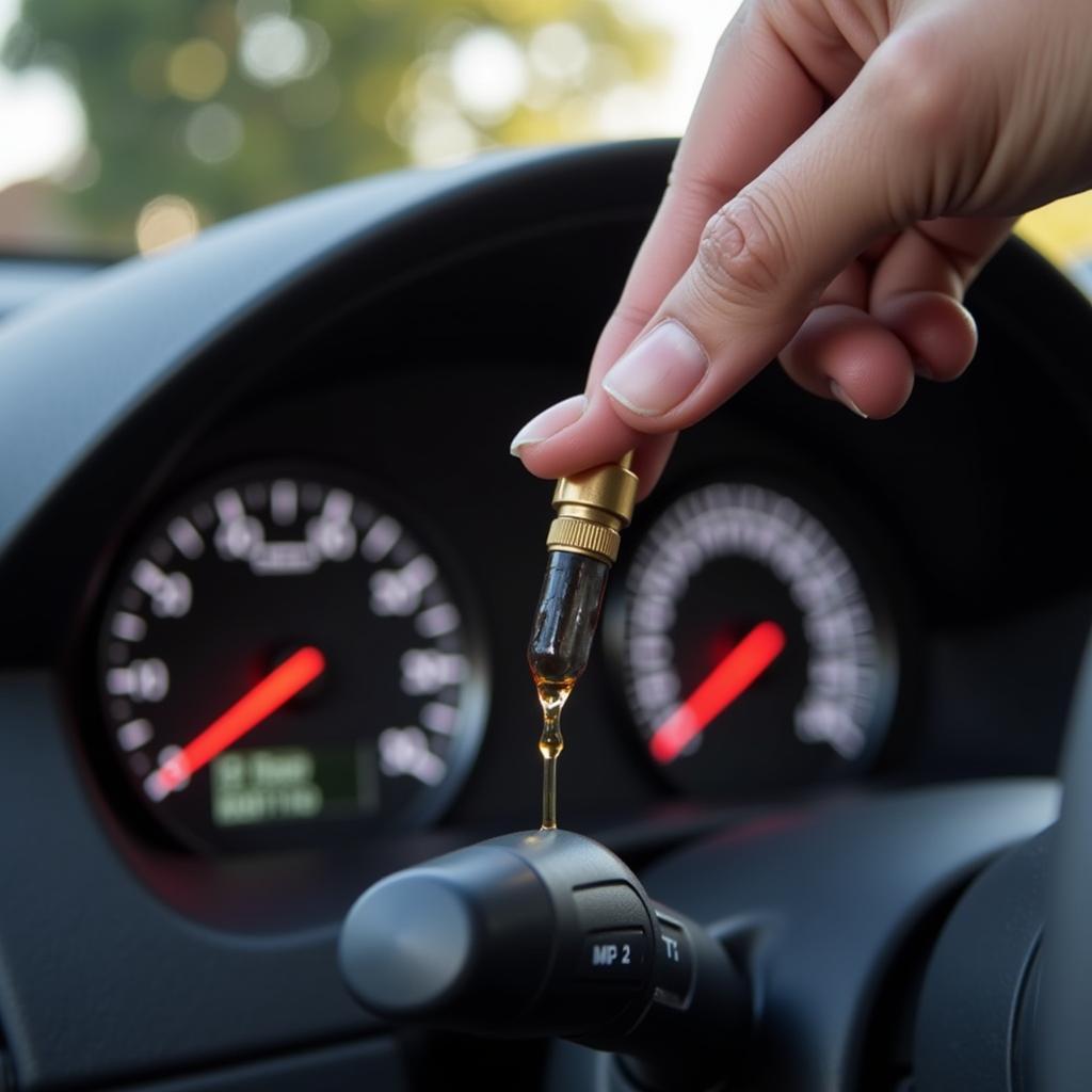 Checking Car Oil Level with Dipstick