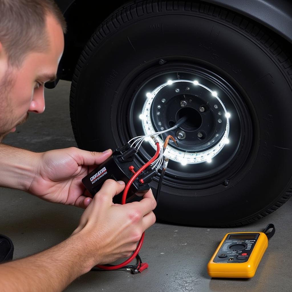 Checking Car Tyre LED Light Connections for Troubleshooting