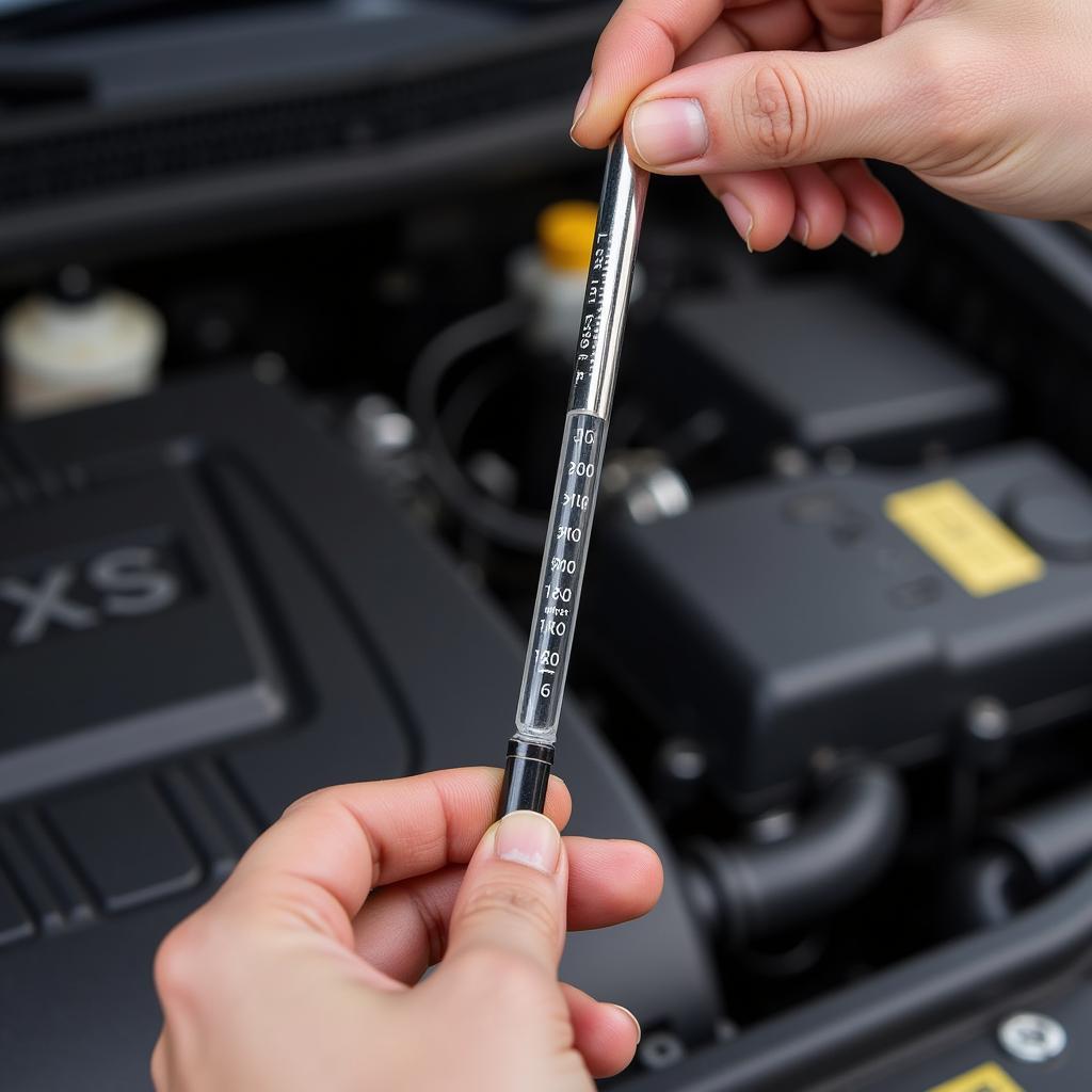 Checking Engine Oil with Dipstick