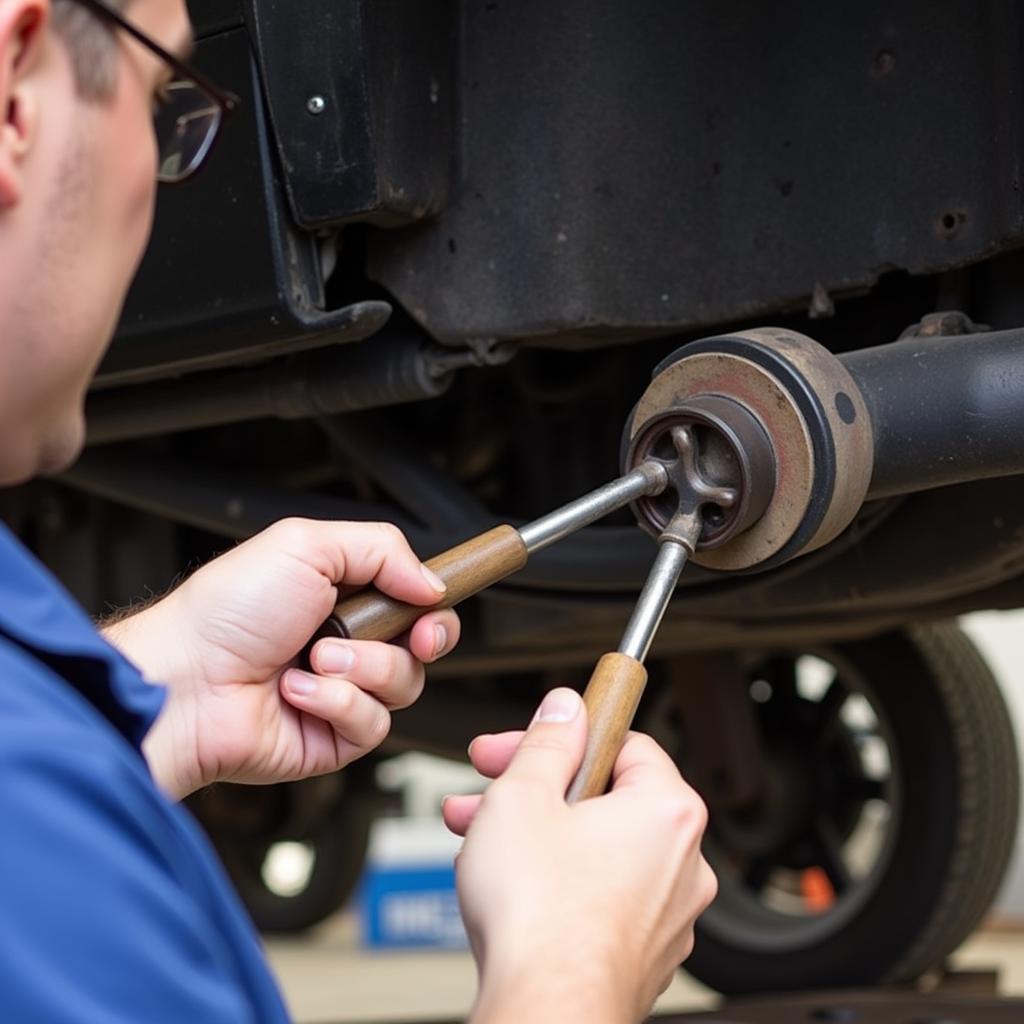 Mechanic Inspecting Tie Rod Ends