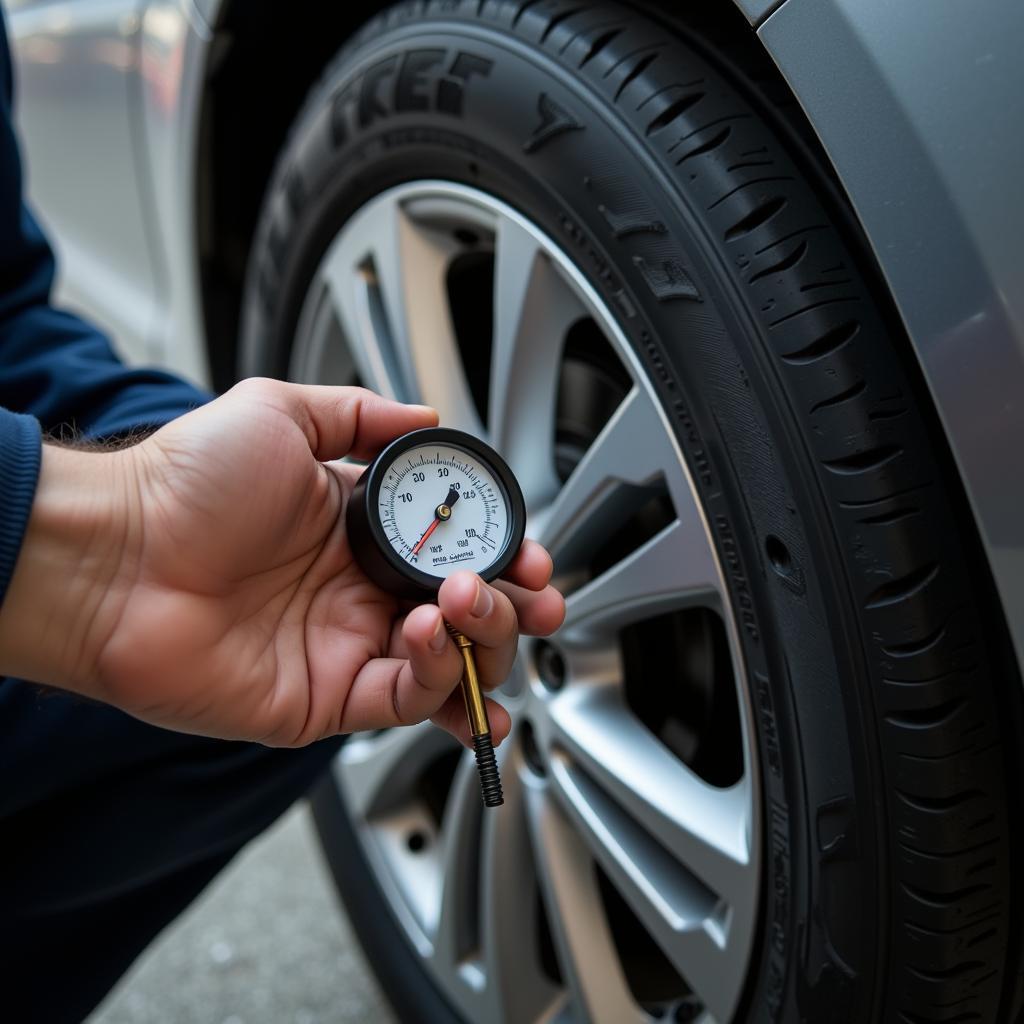 Checking Tire Pressure with Gauge