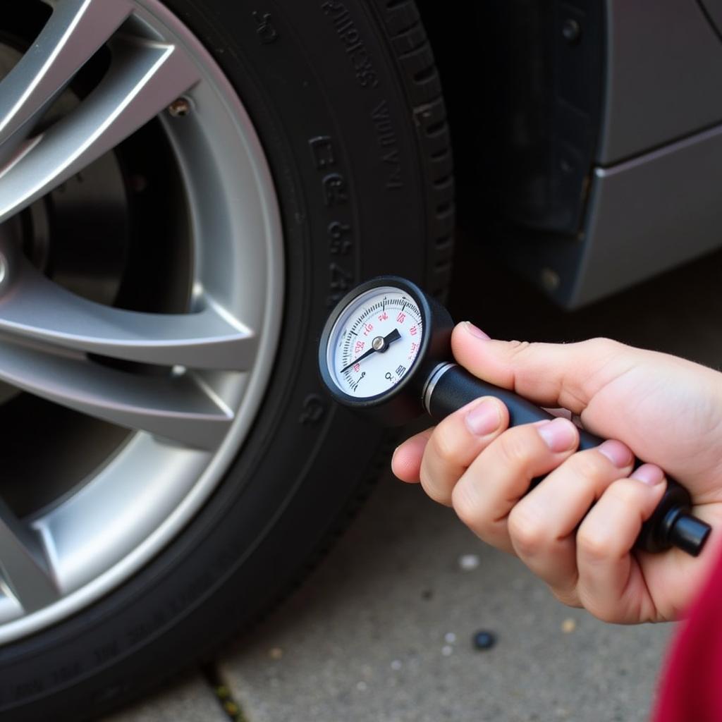 Checking Tire Pressure with a Gauge