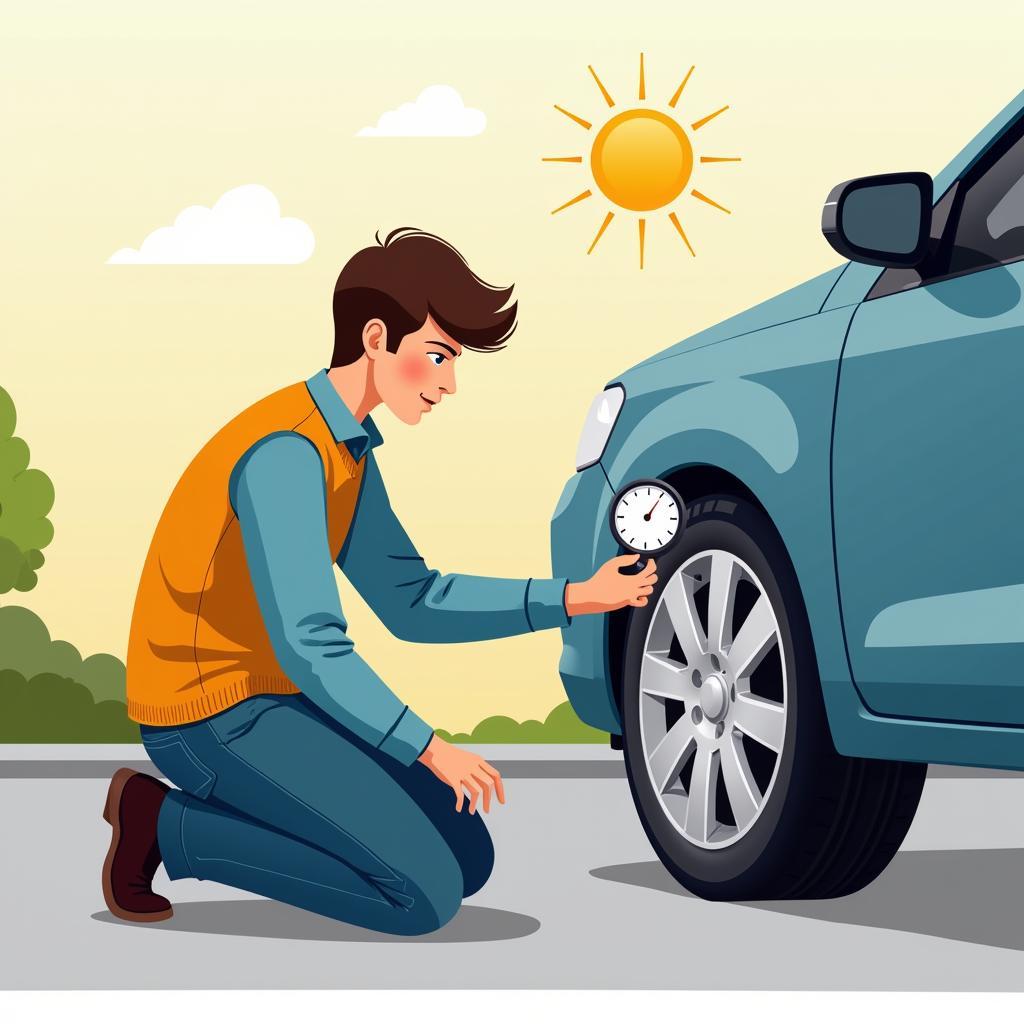 Checking Tire Pressure Clipart