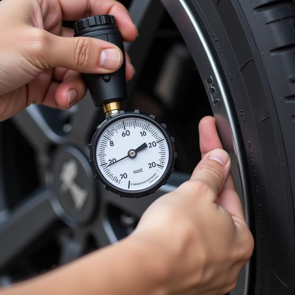 Checking Tire Pressure with a Gauge