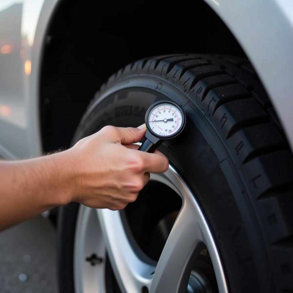 Checking Tire Pressure with a Gauge