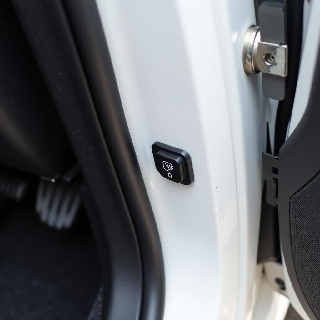 Child safety lock engaged on a car door