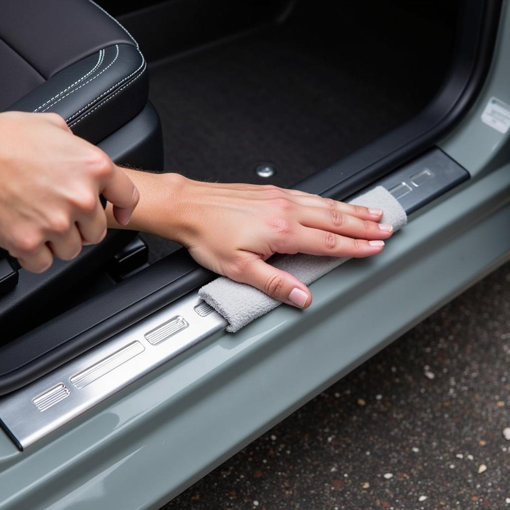 Cleaning Car Door Gaskets with a Soft Brush and Cleaning Solution