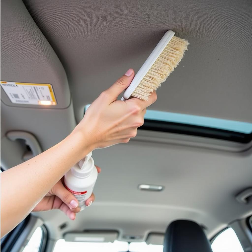 Cleaning a car headliner to prevent tears