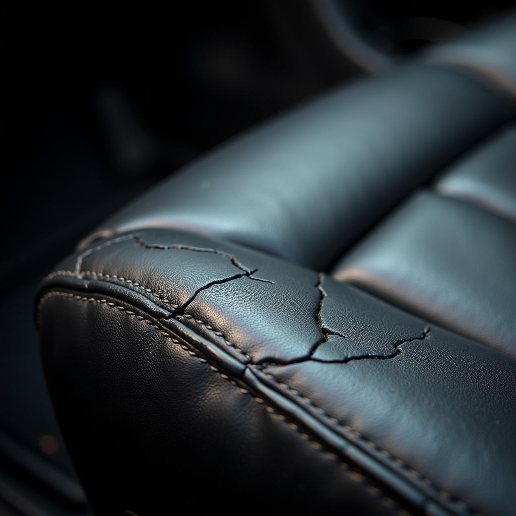 Close-up of a cracked leather car seat