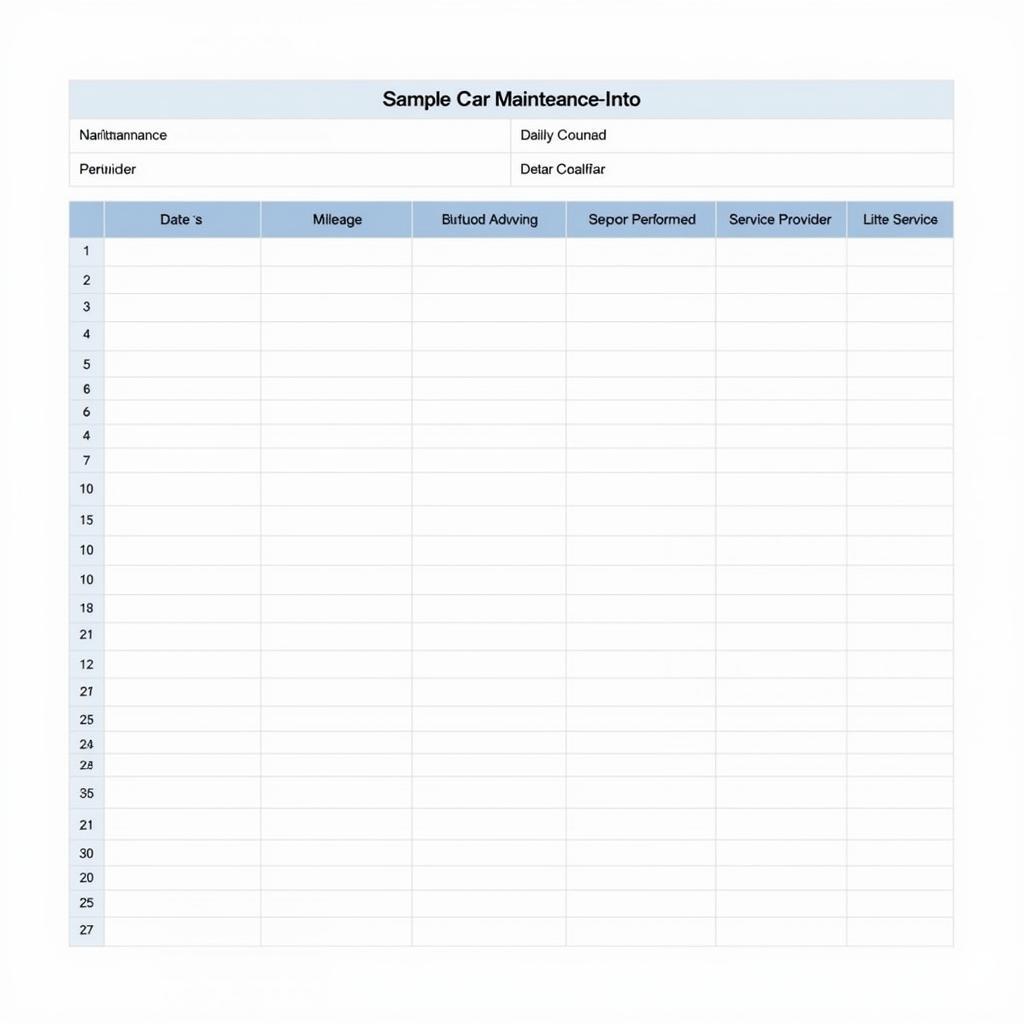 Example of a Comprehensive Car Maintenance Log