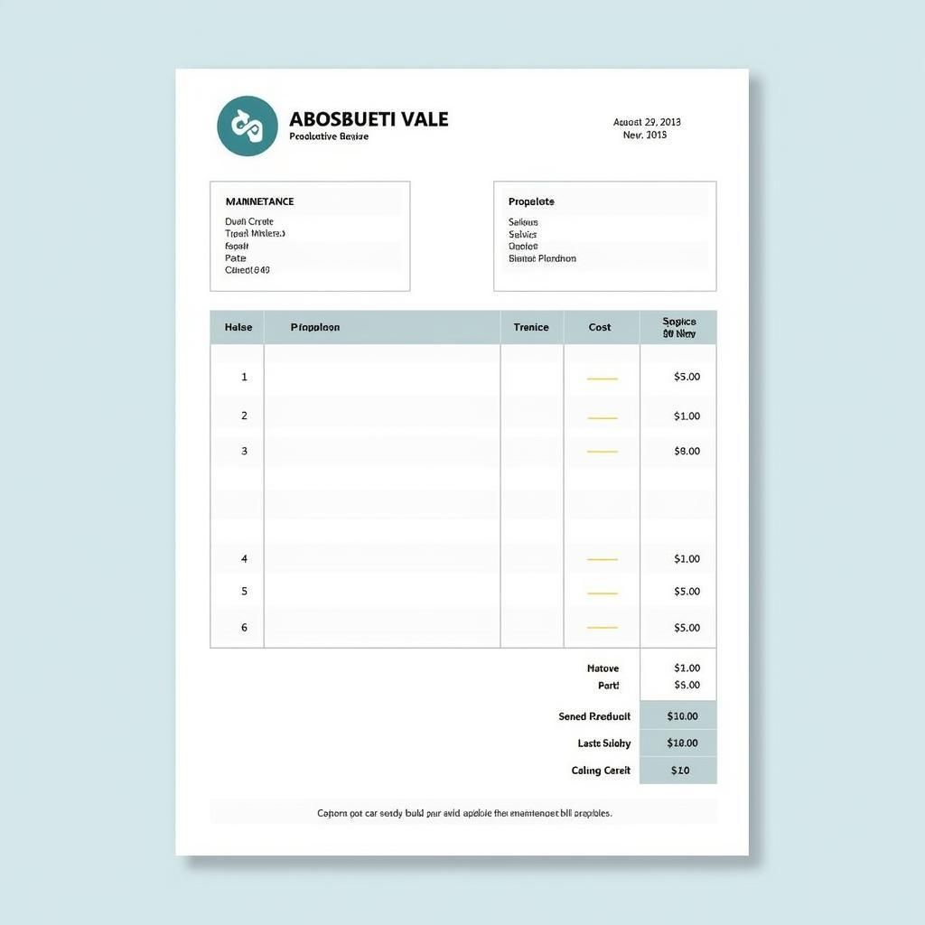 Custom Car Maintenance Bill Design