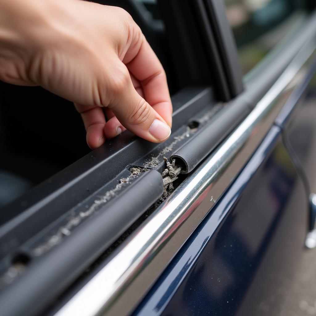 Inspecting a Damaged Car Door Window Seal