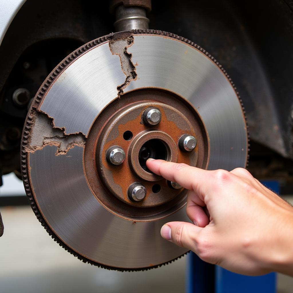 Close-up of a Damaged Car Flywheel