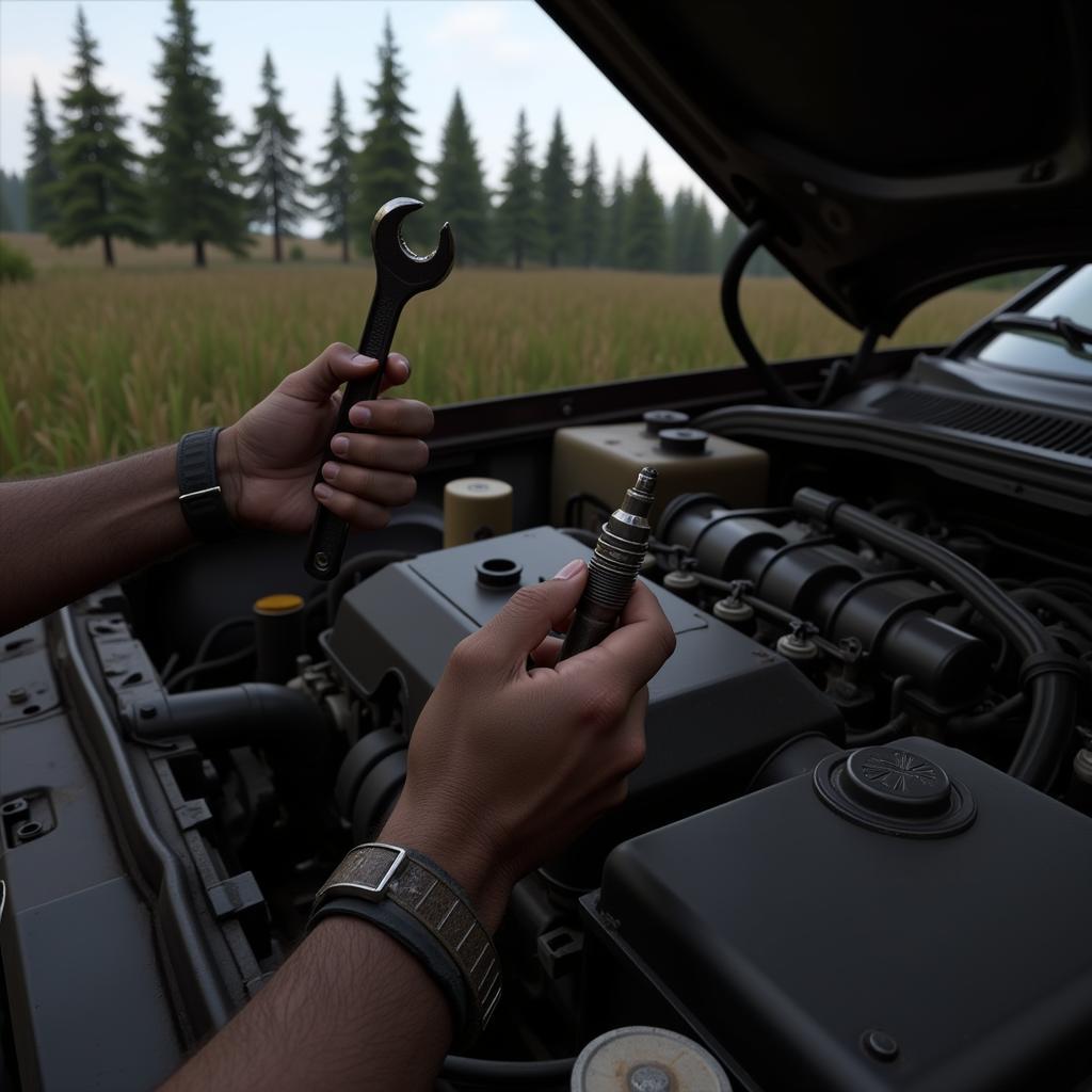 Inspecting a Car Engine in DayZ