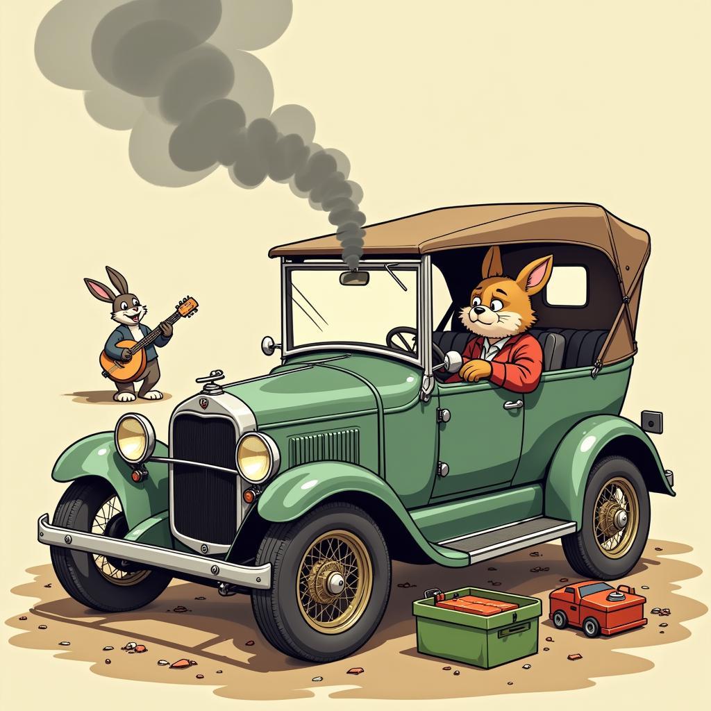 Dead Battery Cartoon Car Troubles