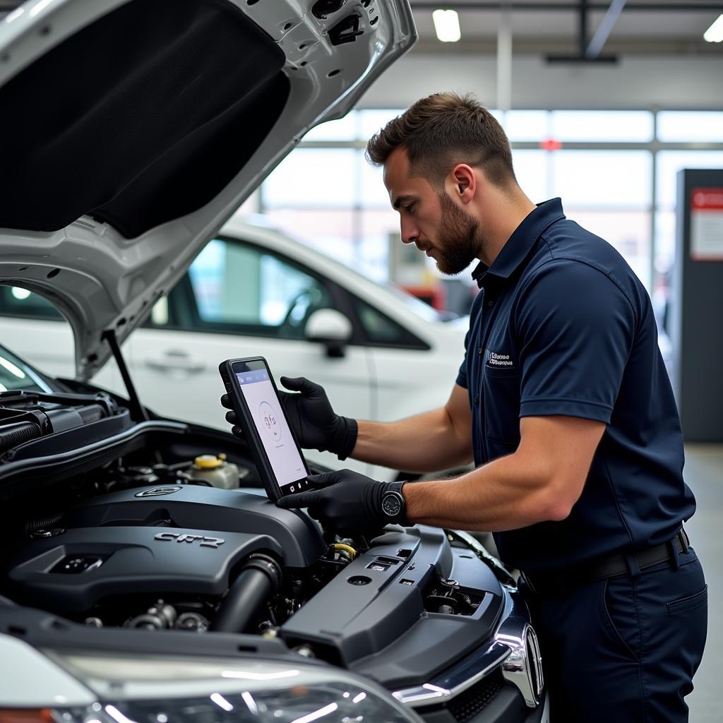 Dealer Technician Performing Car Maintenance