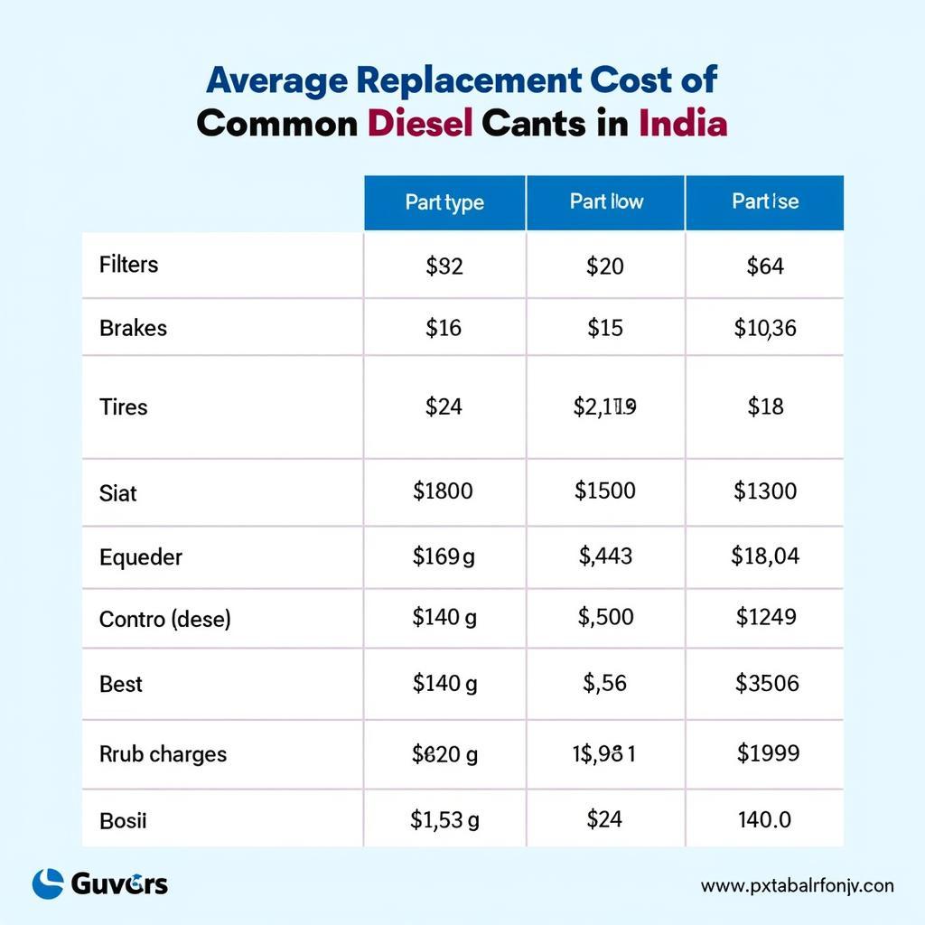 Diesel Car Parts Replacement Cost in India