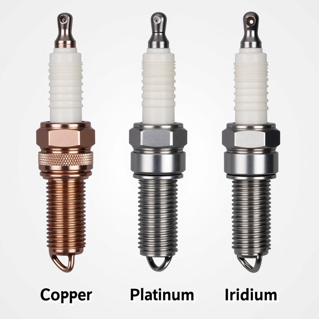 Different types of spark plugs: Copper, Platinum, and Iridium