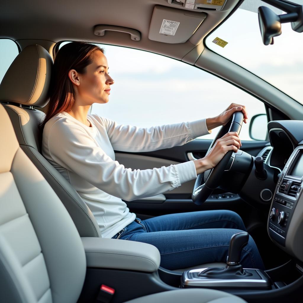 Driver Sitting With Correct Posture In Car