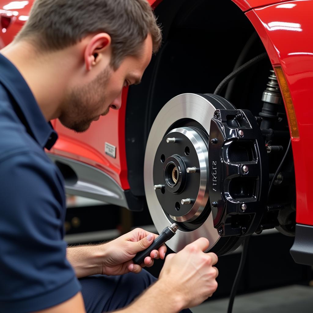 Inspecting the Brakes of an Exotic Car