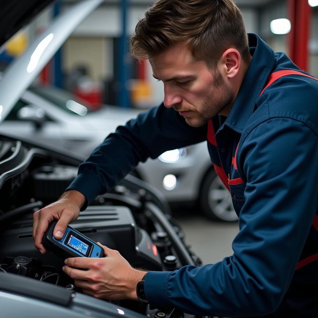 Experienced Mechanic Diagnosing Car Problem