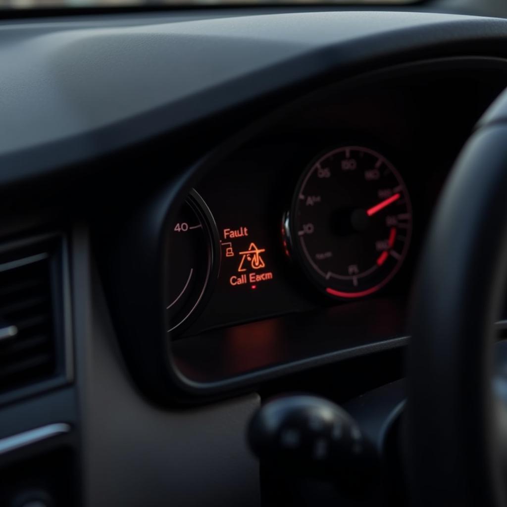 Car dashboard displaying a fault problem light