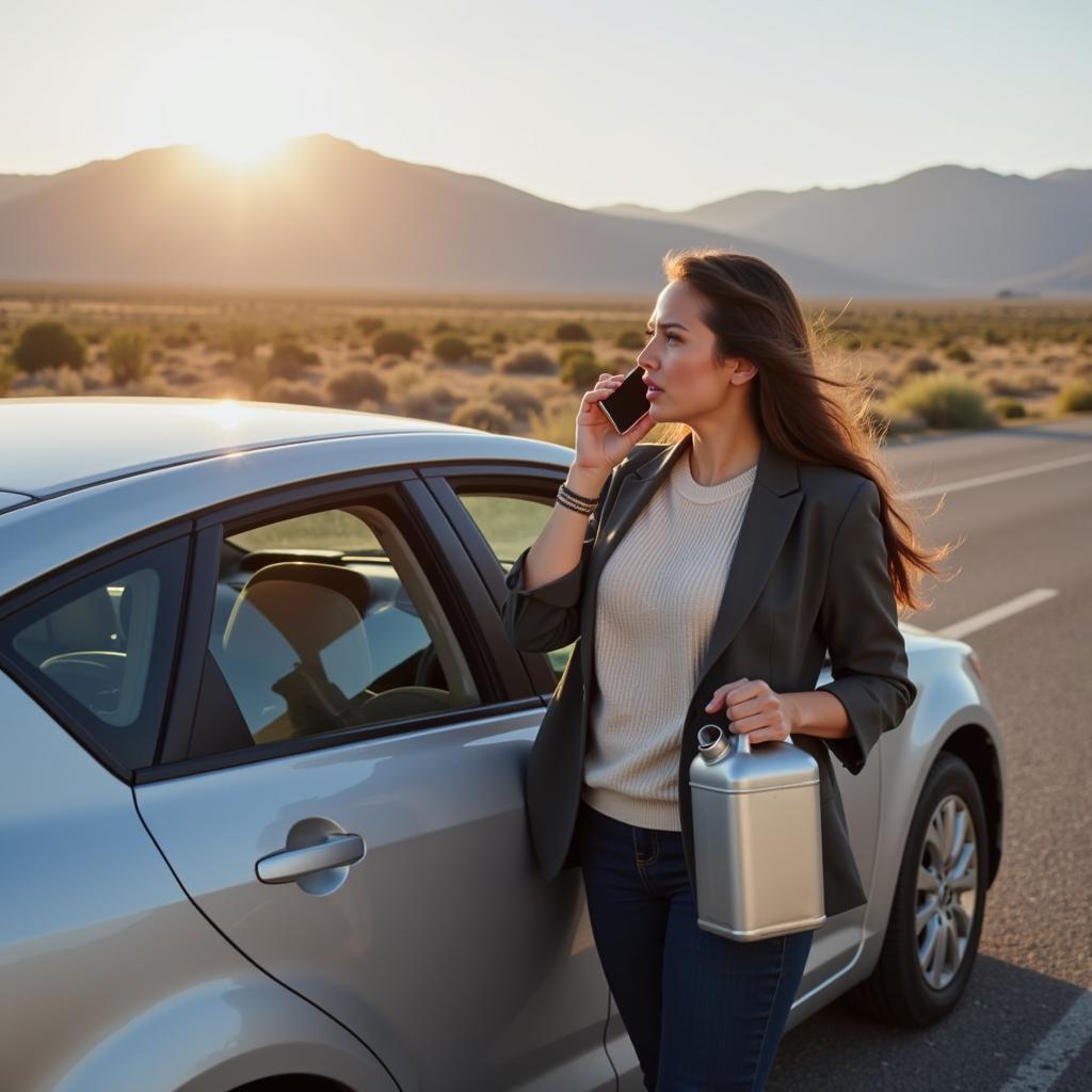 Woman stranded with an empty gas tank