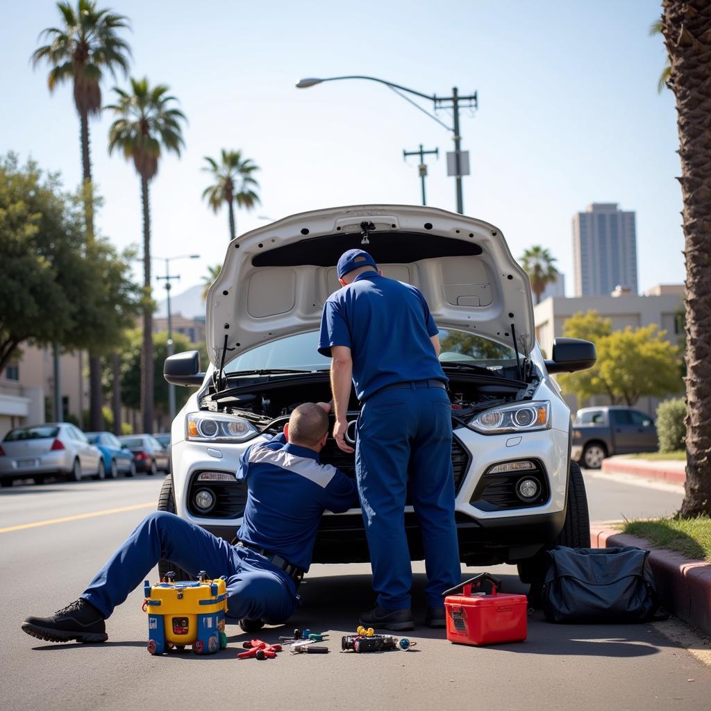 Mobile Mechanic Fixing a Car in Los Angeles