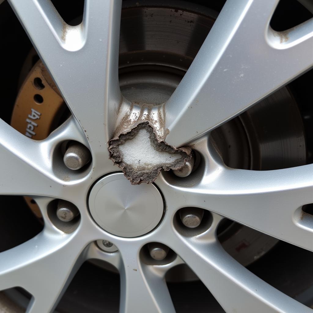 Car rim damaged by a pothole