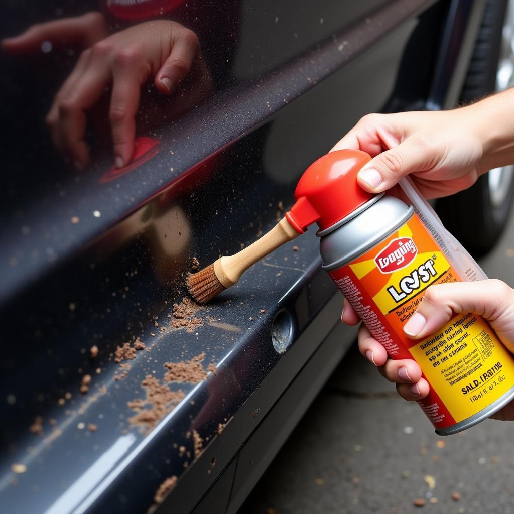 Applying rust inhibitor to the bottom of a car door