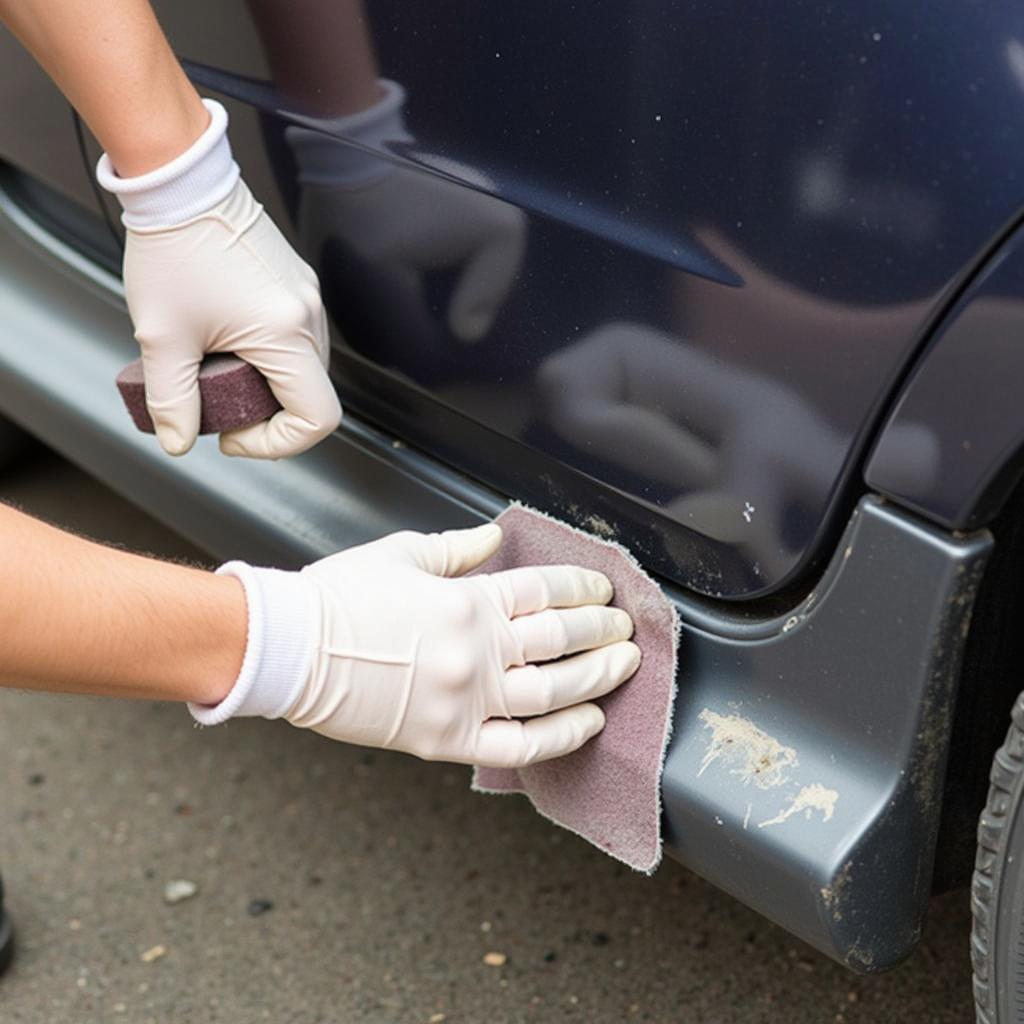 Sanding surface rust off a car door bottom