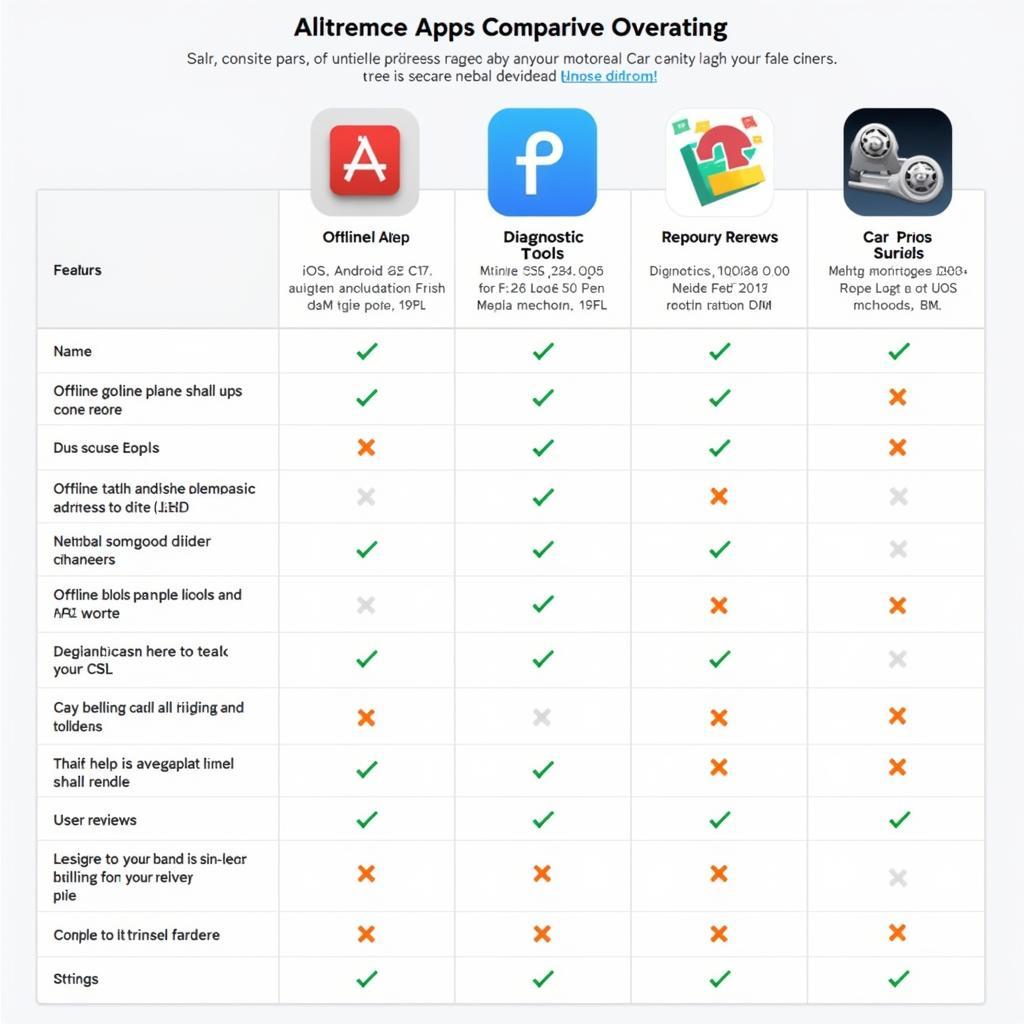 Comparison chart of different fixed car apps