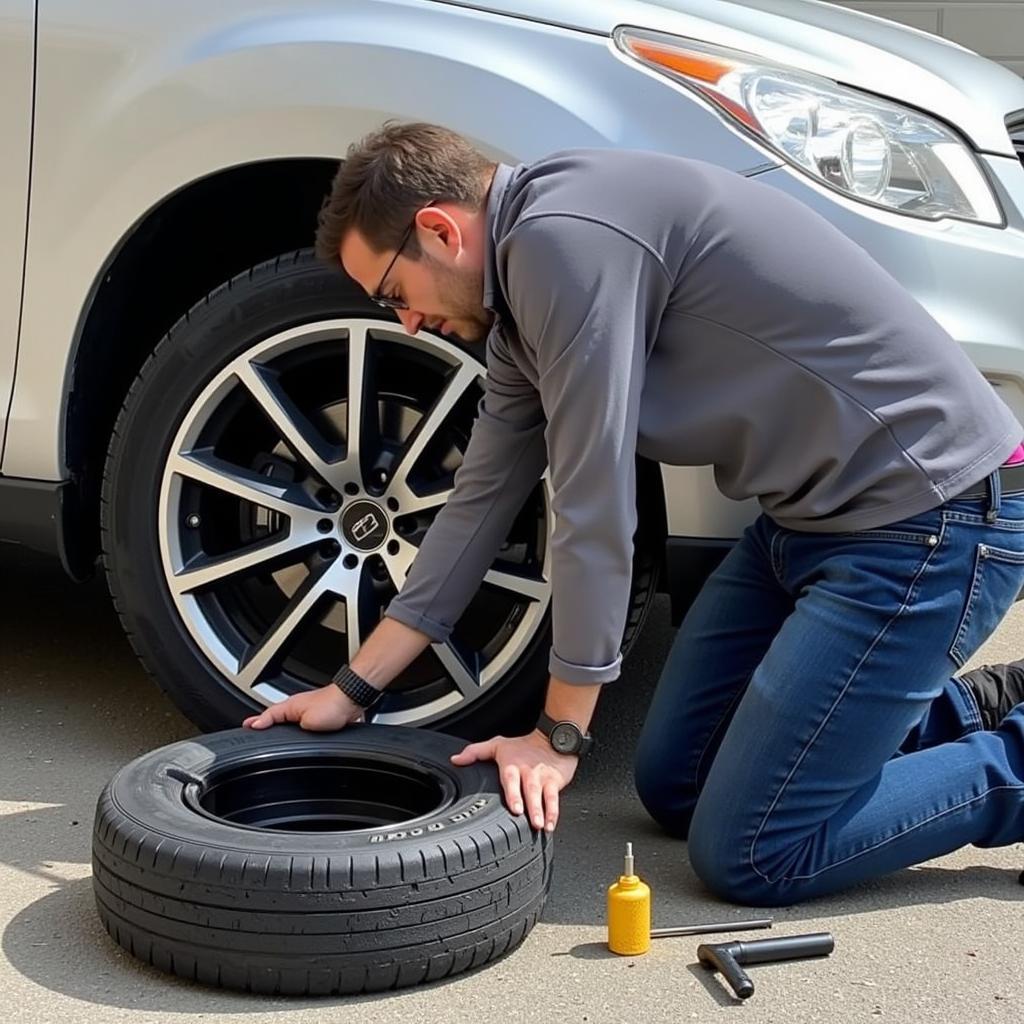 Fixing a Flat Tyre on a Car