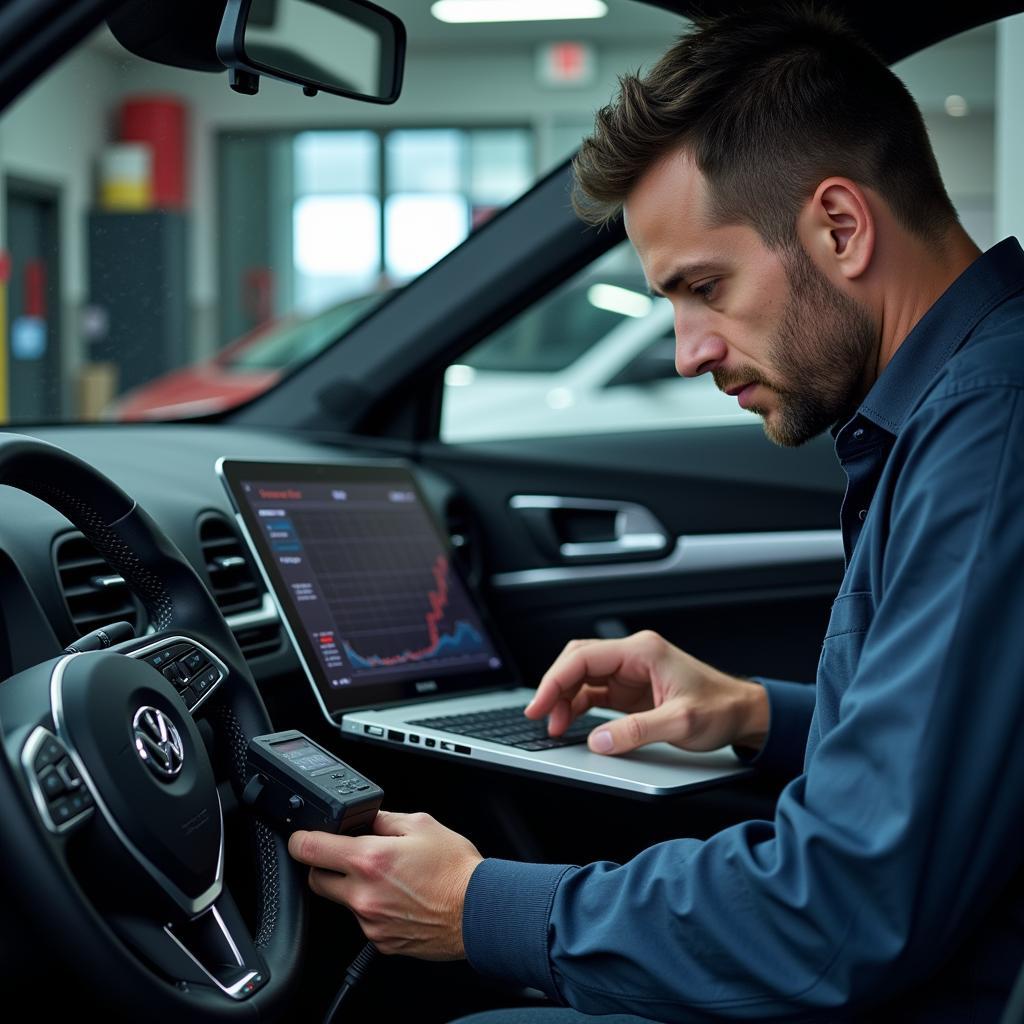 German Car Expert Performing Diagnostics in Abu Dhabi