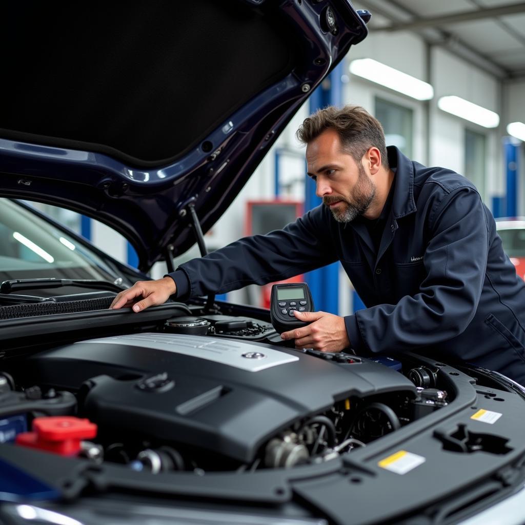 German Expert Checking Car Engine