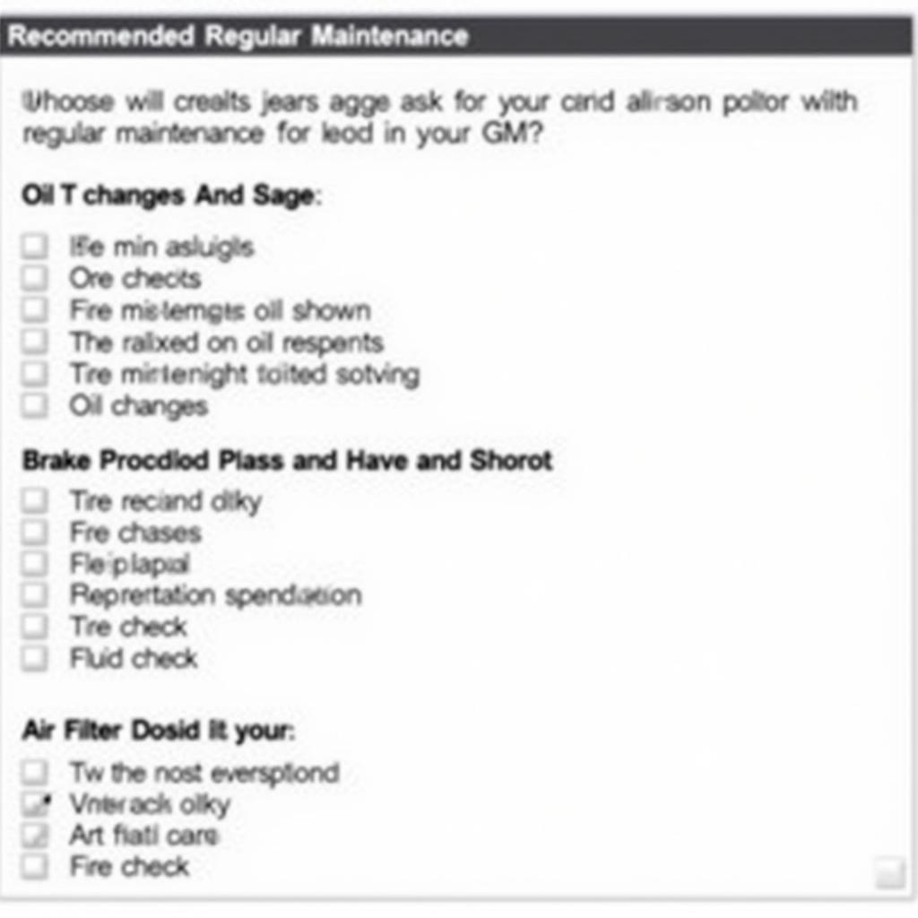 GM Car Regular Maintenance Checklist