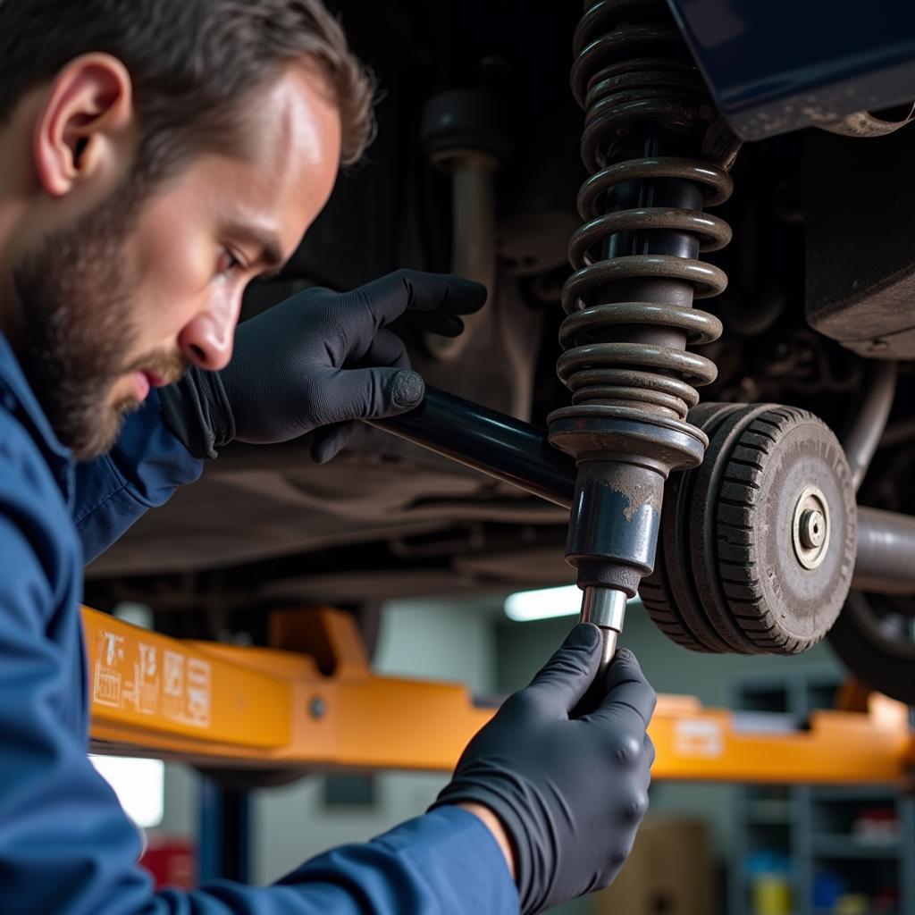 Inspecting Suspension Components in a High-Mileage Car