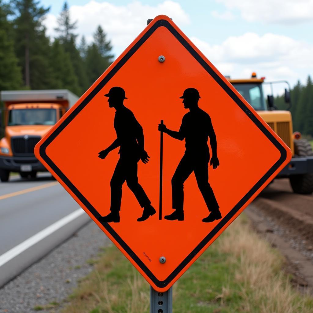 Workers Present Highway Maintenance Sign